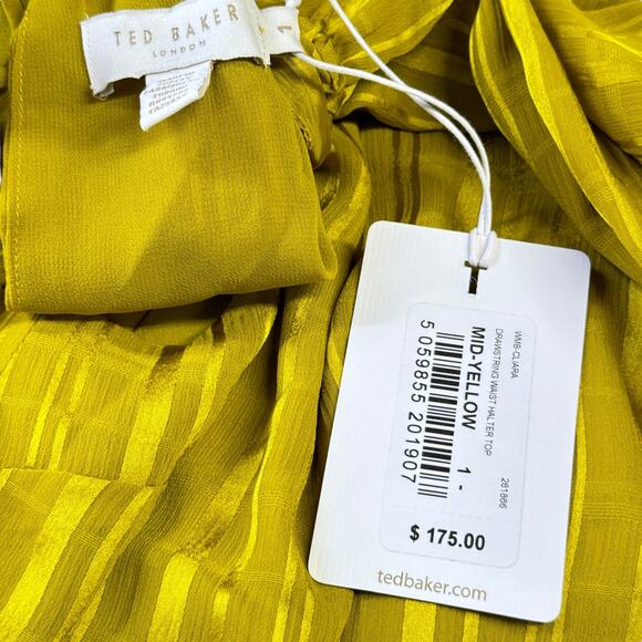 Ted Baker Women’s Cliara Blouse Size 1 US 4 Drawstring Waist Halter Tops Yellow - Picture 4 of 12